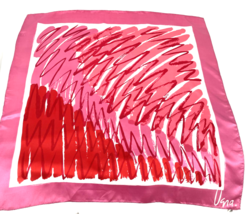 Vintage Vera Neumann Scarf Signed Square Red Pink Abstract Hand Rolled Edge 26&quot; - £28.06 GBP