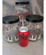 Lot of 3 Ball Glass Canister Container Screw Lid Musical Note Piano Theme - $981.96 MXN