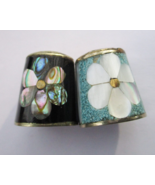 Abalone Inlay Mother of Pearl Flower Thimble Alpaca Mexico Lot of 2 Vintage - $13.30