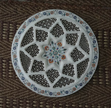18&quot; White Marble Plate Fine Lattice Work Inlaid Kitchen Decor Cyber Monday Gifts - £1,738.23 GBP