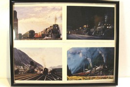 Vintage Railroad POSTERS/PRINTS -4 Steam Locos COLLAGE- Mixed - Framed 11&quot; X 14&quot; - £6.05 GBP