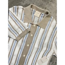 Massive Luxury Knit Polo Shirt Mens Medium Short Sleeve Striped Button Up - $655.95 MXN