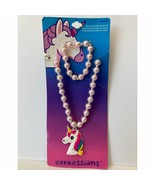 Unicorn Children&#39;s Pearl Like Beaded Necklace &amp; Bracelet Birthday Party ... - $74.44 MXN