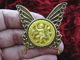 cs54-2) Cherub garden yellow + ivory Cameo butterfly Pin Pendant Jewelry brooch - £23.26 GBP