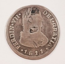 1811 Chile 2 Reales Pièce Argent En Fin État Avec Chop Marques ! Km 74 - £122.39 GBP