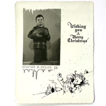Vintage Original 1948 Little Boy Christmas Card Football Real Photo Black White - £15.97 GBP
