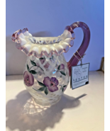 Fenton Pink Crest White Opalescent Diamond Optic Hand Painted Pitcher Si... - £56.81 GBP