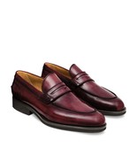 New Loafer Handmade Leather Burgundy  color Round Toe Shoe For Men&#39;s - £125.07 GBP