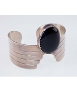 Chester J Nez Sterling Silver Navajo Cuff Bracelet with Onyx Stone - $583.92 CAD