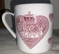 Queens Lace Heart Coffee Mug Made In England Pink Rose Color On White - £11.16 GBP