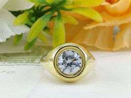 Diamond Signet Ring Women's, Round Moissanite Engagement Ring, Solitaire Ring - £83.64 GBP