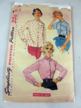 Vtg 50&#39;s Simplicity 4854 Blouses shirts cut pressed counted Size 16 bust 34 - £4.66 GBP