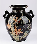 *Vintage Fine China Japan Black Floral Handled Large Vase 8&quot; Tall - $37.50 CAD