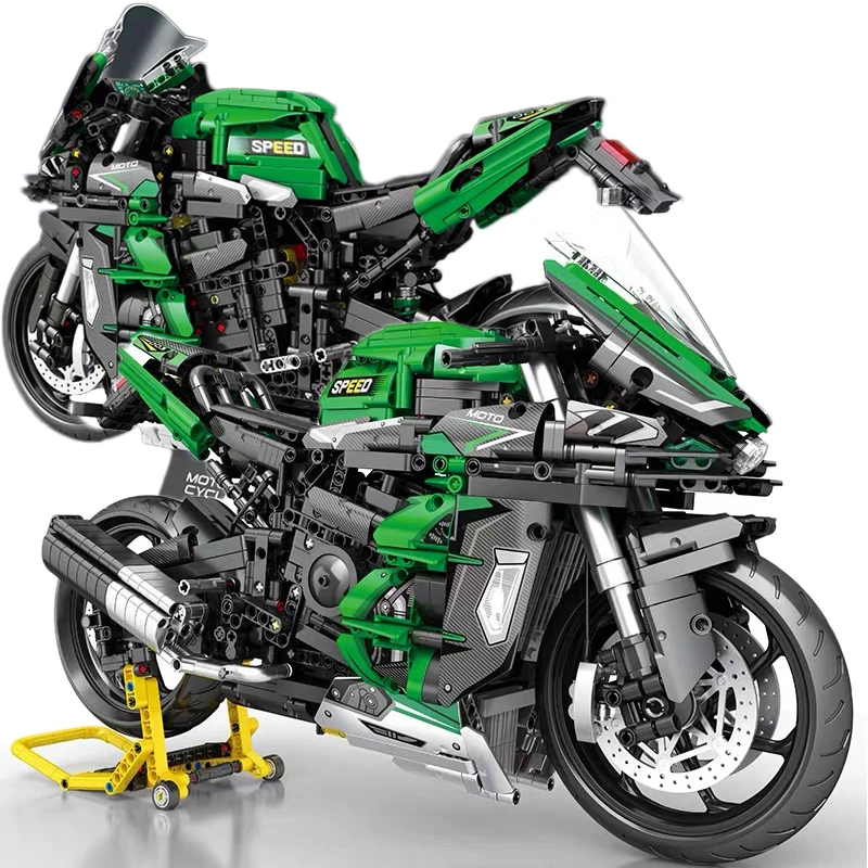 1:5 Technical Green Motorcycle Building Blocks High-Tech City Motorbike Vehic - £111.46 GBP