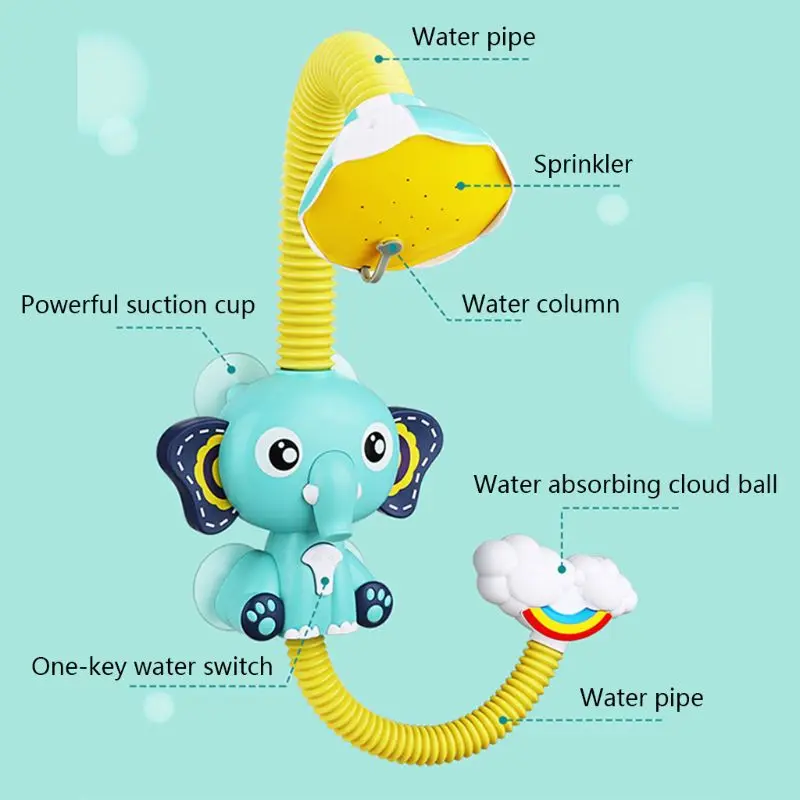 Play Cute Elephant Pattern Faucet Baby Water Game Shower Head Electric Water Spr - £49.70 GBP