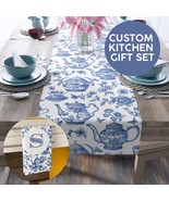 Custom Monogram Towel &amp; Table Runner Gift Set Blue Chinoiserie French Co... - $58.38