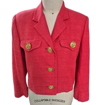 VTG 80s 90s Carlisle  Silk Herringbone Cropped Coral Blazer Military Sty... - $128.70