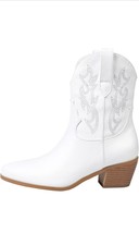 STALOV Short Cowgirl Boots for Women Embroidered Cowboy Ankle Boots,Pointed... - $32.73