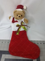 Russ Christmas Bear Plush Stocking 16 Inch Quilted Stuffed Animal Toy - $17.95