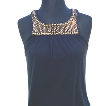 Cache Black Stretch Mesh Gold Beaded Embellished Cami Tee Top New Ruched... - $35.20
