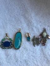 Lot 5 Necklace pendants only  crab Aquamarine Cameo faux turquoise  UNIQUE - £19.08 GBP