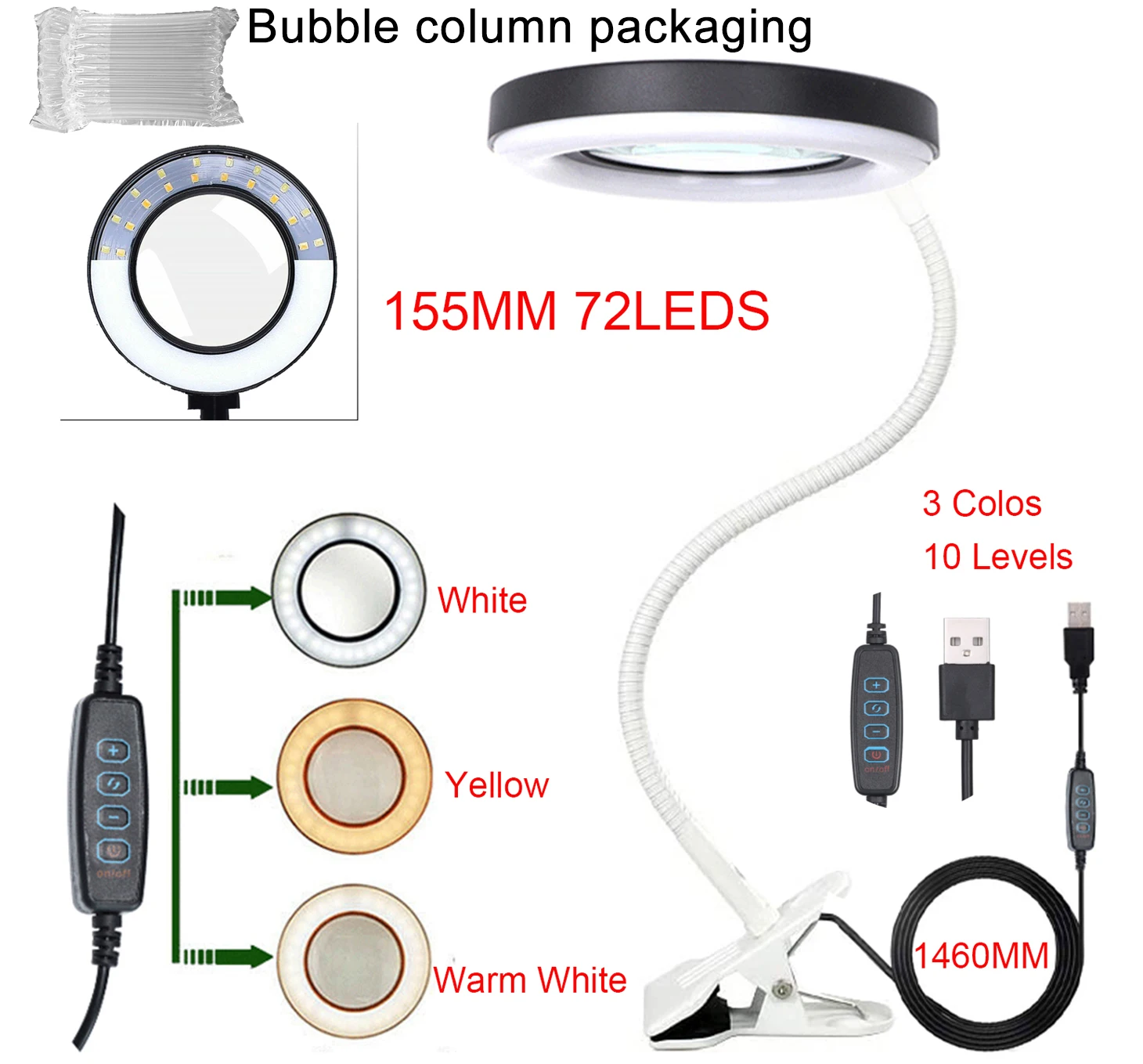 NEW 72LEDS  Illuminated Magnifier USB 3 Colors LED Magnifying Gl for Soldering   - £236.38 GBP