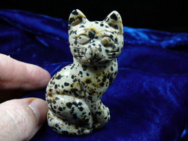 Y-CAT-SIC-730) little spotted KITTY CAT gemstone STONE carving figurine ... - $17.53