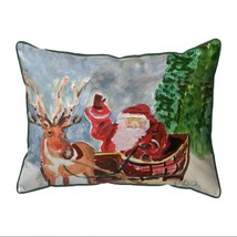 Betsy Drake Reindeer &amp; Santa Large Indoor Outdoor Pillow 16x20 - £37.77 GBP