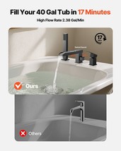 VEVOR Roman Tub Faucet 3 Hole Waterfall Bathtub Faucet with 1 Handle Black - €130,15 EUR