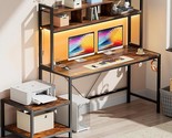 Computer Desk With Printer Stand &amp; Hutch, 69 Inch Gaming Desk With Led L... - $277.99