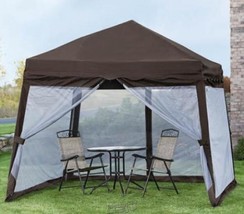 Folding Pop-Up Canopy With Mosquito Net Brown Easy to Assemble Tent Carrying Bag - £112.04 GBP