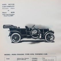 1908 Pope Motor Car Type XVII Touring Catalog Advertisement Automobilia ... - $568.44 MXN