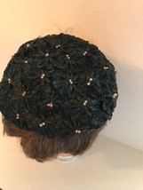 Womens Black Straw with Pink Beads Summer Hat SMALL - $24.99