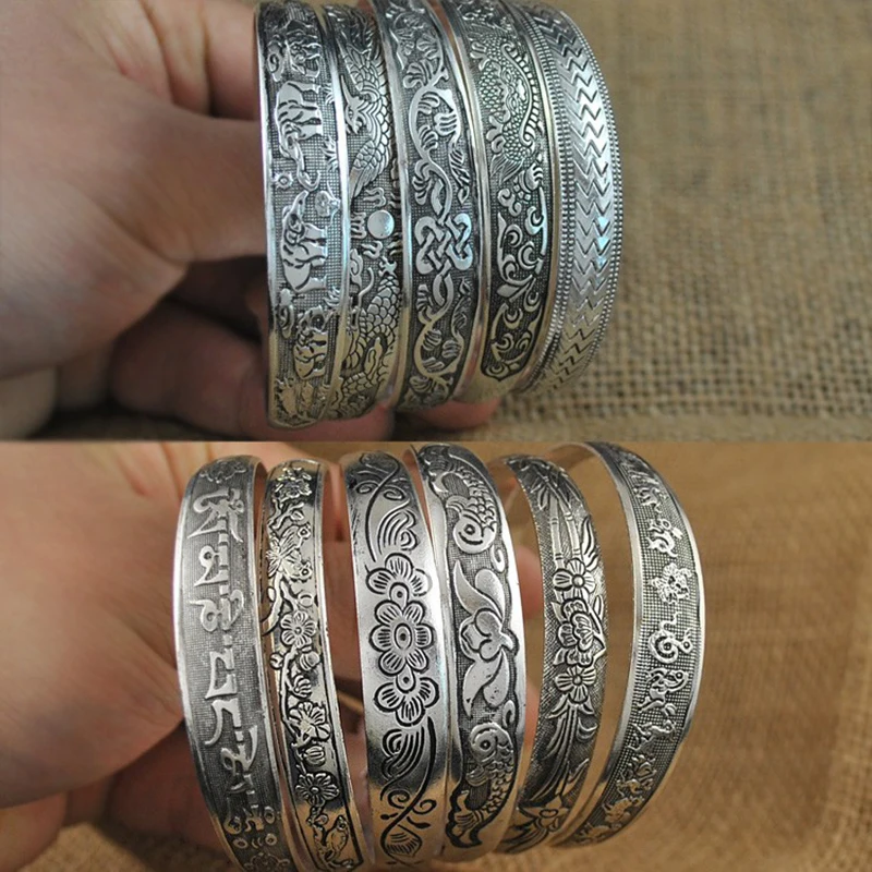 Yumfeel Wholesale Tibetan Silver Bracelet Antique Silver Cuff Bracelet  10pcs/lo - £32.86 GBP