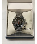 Seiko Men&#39;s SSB037 Quartz Black Dial Metal Band Chronograph Watch MSRP $250 - £91.59 GBP
