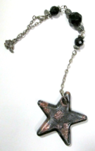 Black &amp; Copper Tone Foiled Art Glass Bead Bracelet STAR charm Silver Ton... - £7.83 GBP
