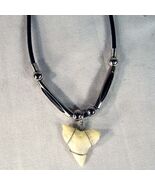 TIGER SHARK TOOTH ROPE NECKLACE w SILVER BEADS JL447 - $6.82