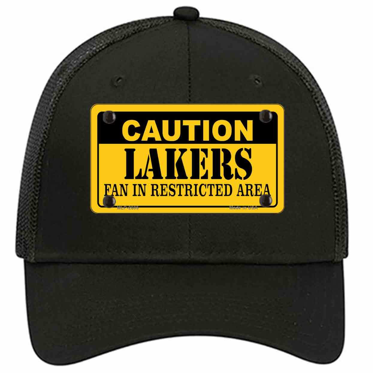 Caution Lakers Fan Novelty Black Mesh License Plate Hat