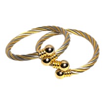 Two Tone Twisted Gold &amp; Silver Celtic Stainless Steel Cuff Bracelet 2 Piece Set - £19.51 GBP