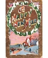 Antique Postcard Embossed Gold Happy New Year 1912 Holiday Real Paint St... - $273.78 MXN