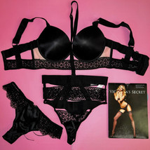 NWT Victoria&#39;s Secret banded 34C BRA SET+s high-neck thong Black lace VERY SEXY - £110.77 GBP