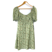 ASTR the Label Dress Womens size Large Puff Sleeve Lined Above Knee Green Floral - £49.54 GBP