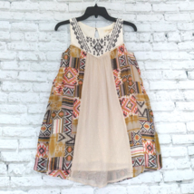 Rewind Dress Womens XS Cream Brown Embroidered Aztec Sleeveless Lined Bo... - £15.92 GBP