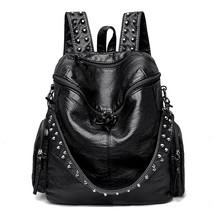 High Quality Rivet Soft Leather Backpa for Women 2023 Fashion  Ladies  Bag Large - £140.05 GBP