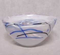 Kosta Boda Contrast Glass Bowl White Swirl Anna Ehrner 1742 6.25&quot; x 3.375&quot; - $38.95