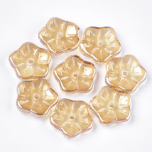 10 Glass Flower Beads Light Tan Floral Jewelry Supplies Electroplated 14mm - £2.86 GBP