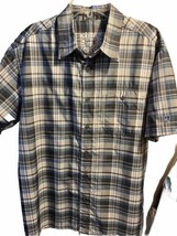 Kuhl Men&#39;s Sz L Gray Blue Plaid Button Down Short Sleeve Pocket Polyester Shirt - £27.24 GBP