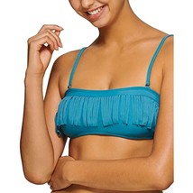 $20 Hula Honey Swimwear Top Junior Fringe-Trim Bandeau Solid Blue Small - $20.19