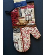 Oven Mitt with Coffee / Tea design, French Cafe Bistro decor, Black Red Cup - £4.70 GBP