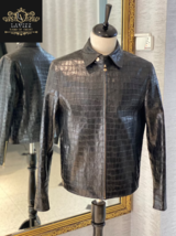Luxury Men Crocodile Embossed Leather Jacket Custom Crocodile Leather Jacket - £254.99 GBP